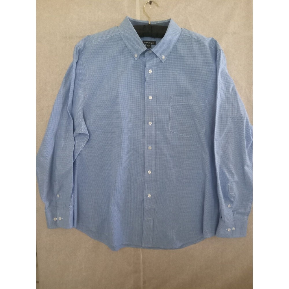 GEORGE Men's Blue and White Plaid Long Sleeve Button-Down Shirt Size 2 XL (1135)